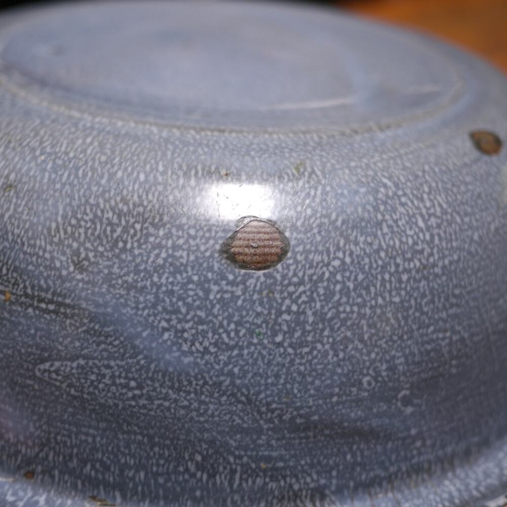 Vtg Rustic Farmhouse Blue Gray Enamelware Graniteware Steel Washing Basin Bowl - Picture 6 of 6